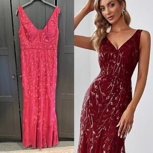 NWT Ever Pretty Dress Gown Red Sequin Women’s 8 Large Wedding Dance Gala Event